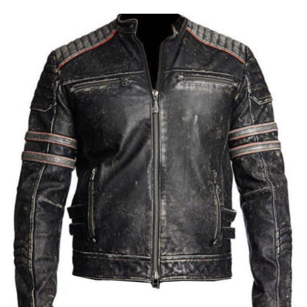Men’s Distressed Retro Biker Leather Jacket