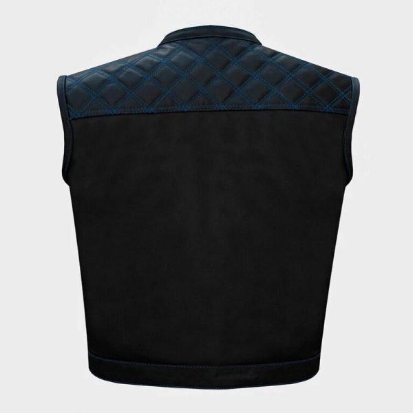 Men's Leather Motorbike Blue Stitch Vest