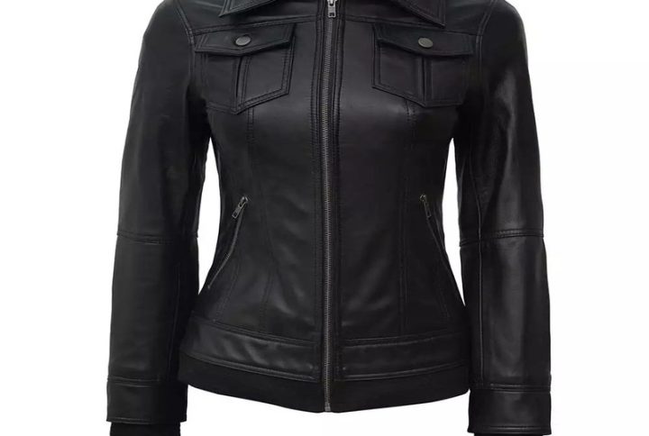 Genuine Black Leather Jacket with Removable Hood