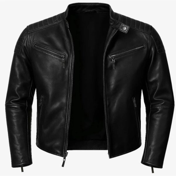 Men’s Black Ribbed Shoulder Lambskin Jacket
