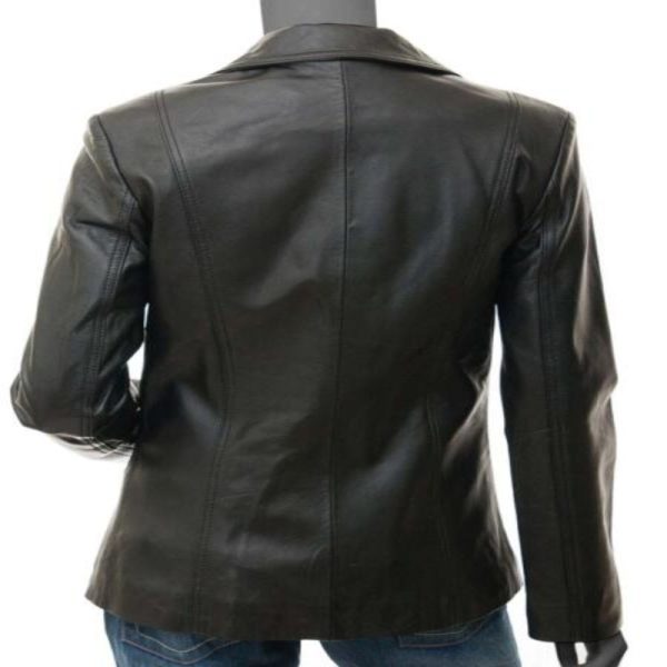 Women’s Black Wide Lapel Leather Blazer