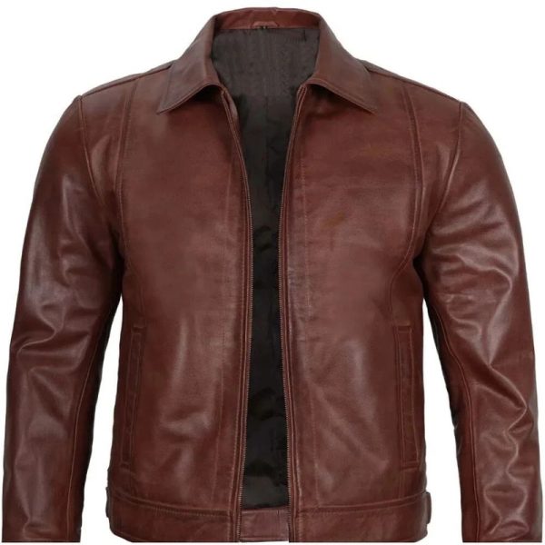 Genuine Lambskin Brown Leather Biker Jacket for Men