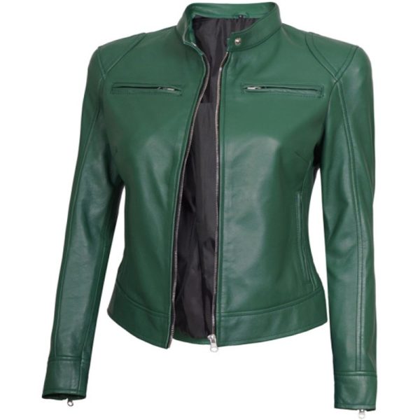 Green Café Racer Motorcycle Jacket for Women