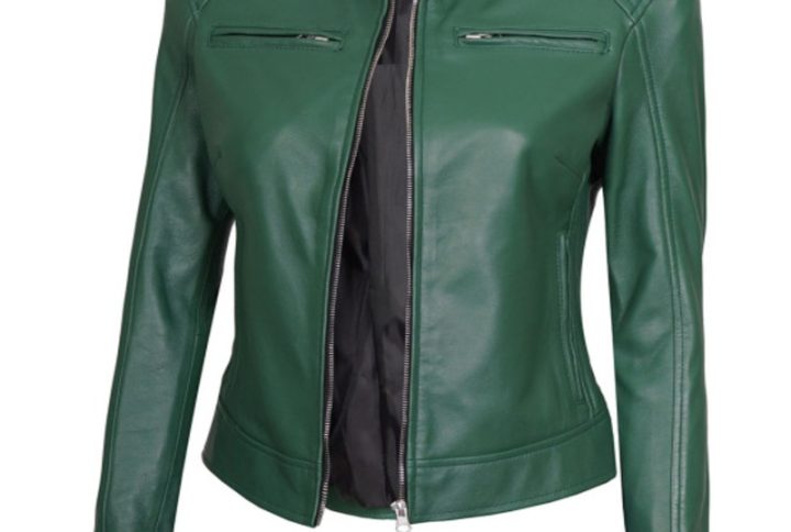 Green Café Racer Motorcycle Jacket for Women