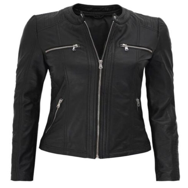 Genuine Black Hooded Leather Jacket For Women