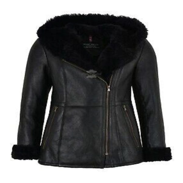 Ladies Black Sheepskin Fur Flying Jacket
