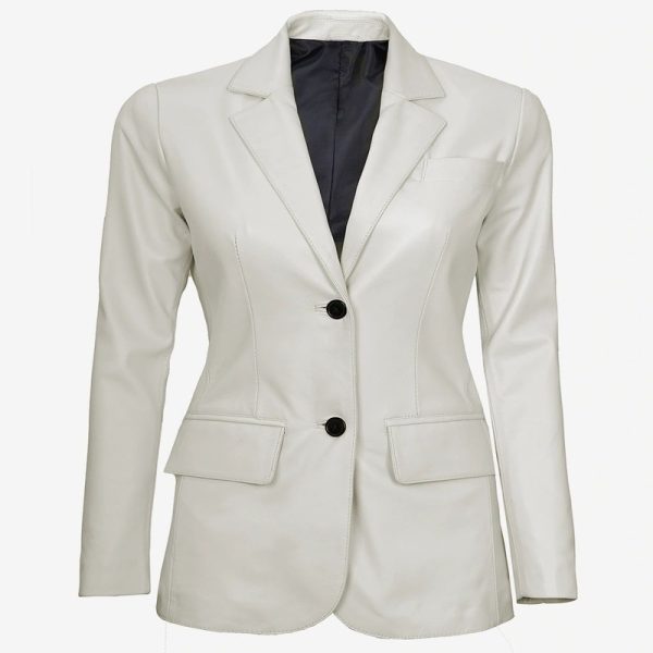 Women’s Two Button Cream Leather Blazer