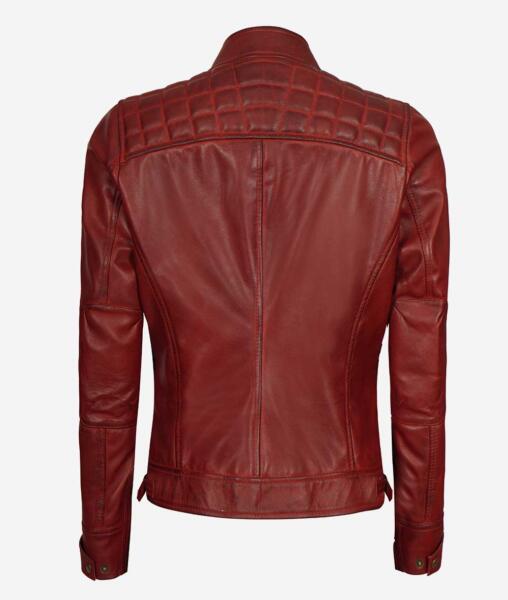 Women’s Maroon Lambskin Leather Moto Jacket