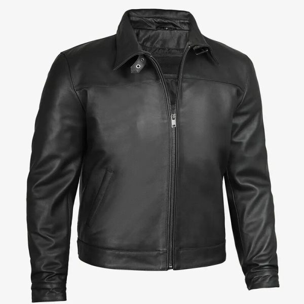 Men’s Black Calf Leather Shirt Collar Jacket