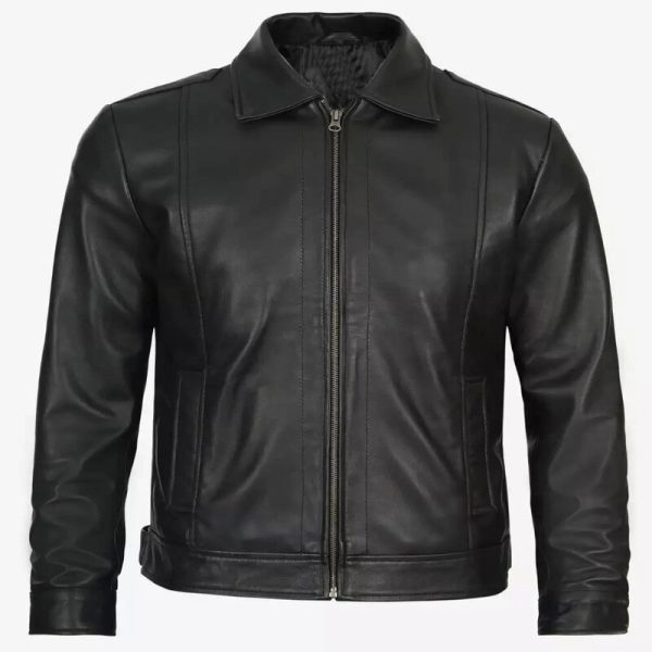 Men’s Black Genuine Leather Collar Jacket