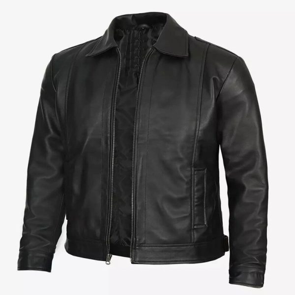 Men’s Black Genuine Leather Collar Jacket