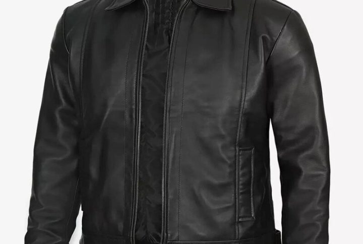 Men’s Black Genuine Leather Collar Jacket