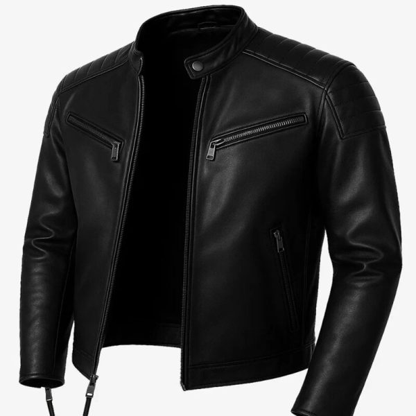 Men’s Black Ribbed Shoulder Lambskin Jacket