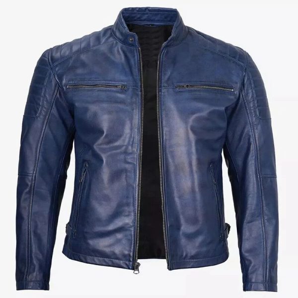 Men’s Blue Motorcycle Leather Jacket