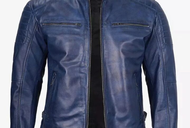 Men’s Blue Motorcycle Leather Jacket