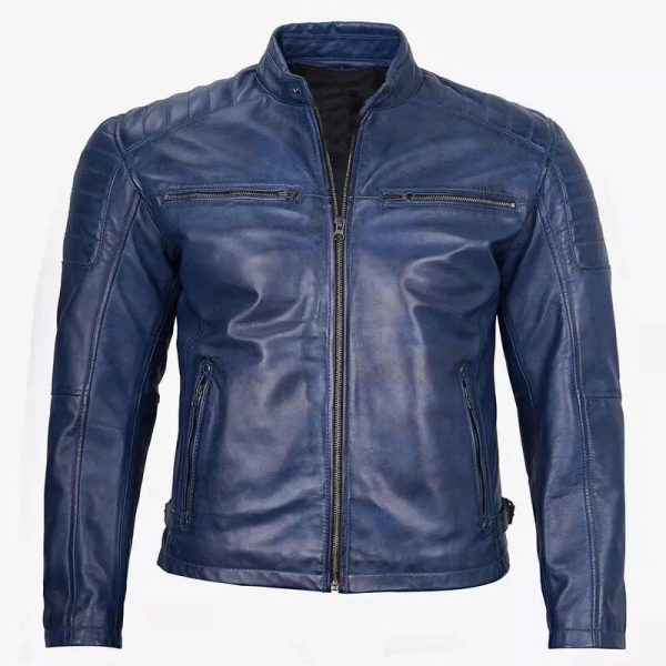 Men’s Blue Motorcycle Leather Jacket