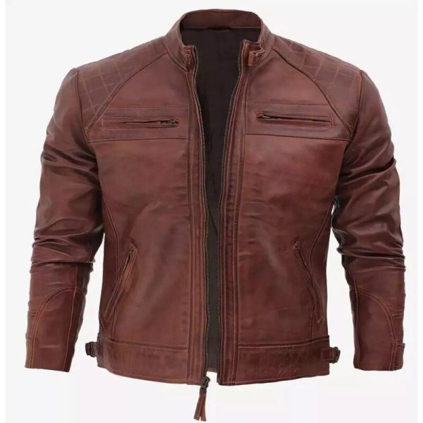 Men’s Vintage Cognac Leather Moto Jacket