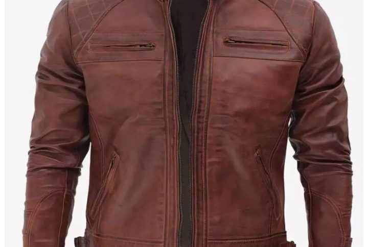 Men’s Vintage Cognac Leather Moto Jacket