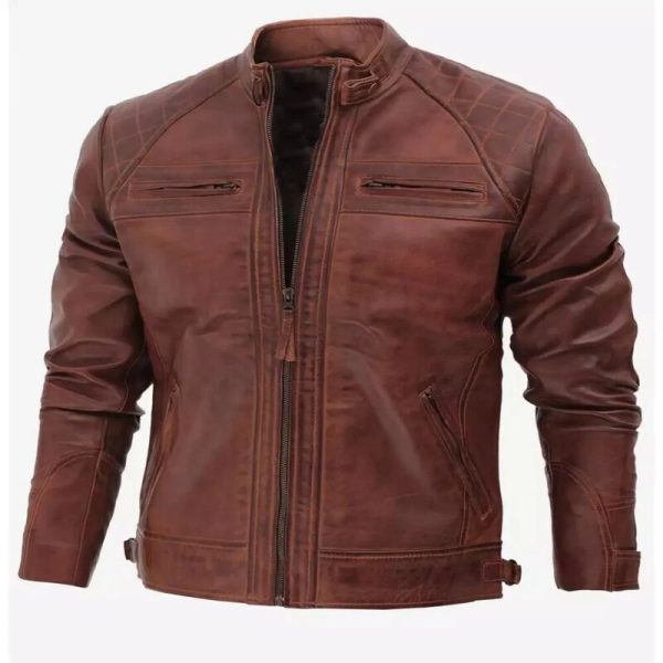 Men’s Vintage Cognac Leather Moto Jacket