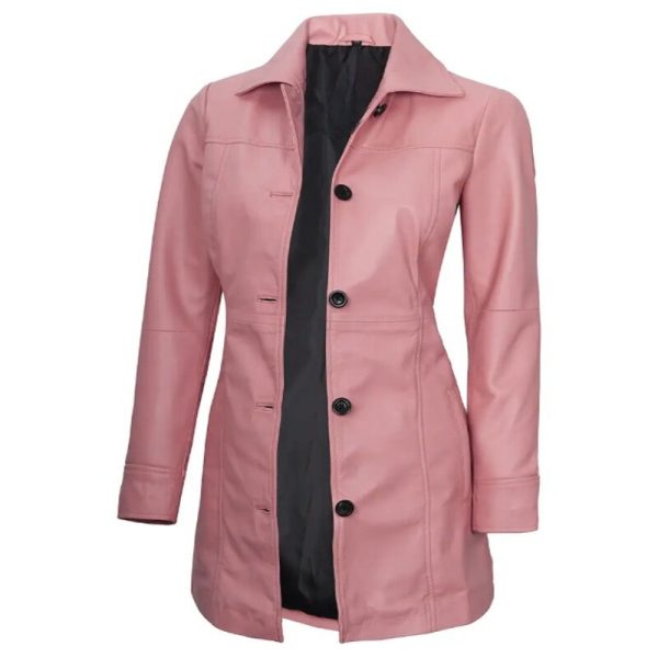 Women’s Pink Long Lambskin Winter Coat