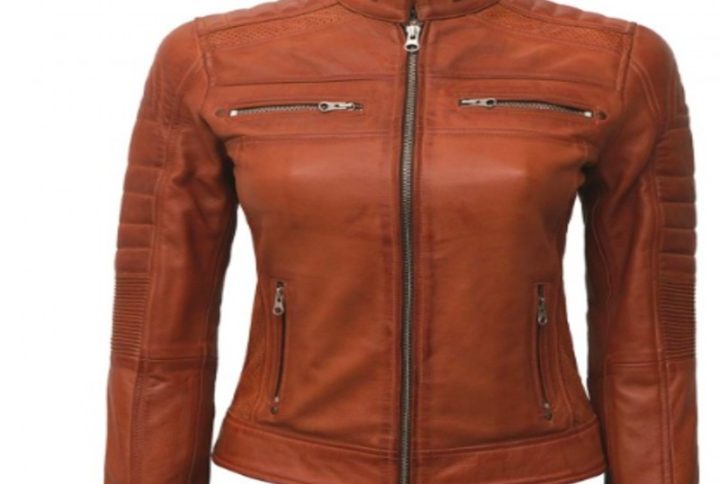 Tan Café Racer Leather Jacket for Women