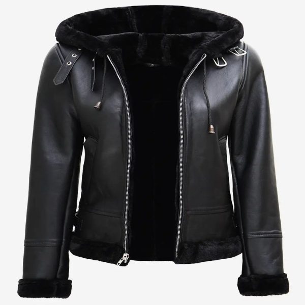 Women’s Black Lambskin Shearling Moto Jacket