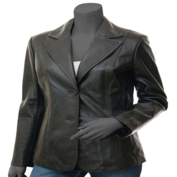 Women’s Black Wide Lapel Leather Blazer