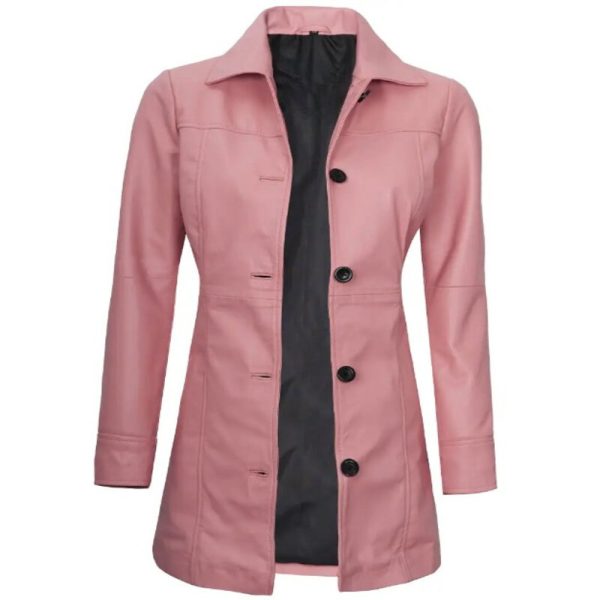 Women’s Pink Long Lambskin Winter Coat