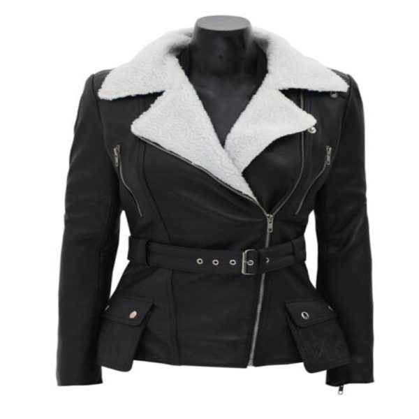 Women’s Shearling Black Leather Moto Jacket