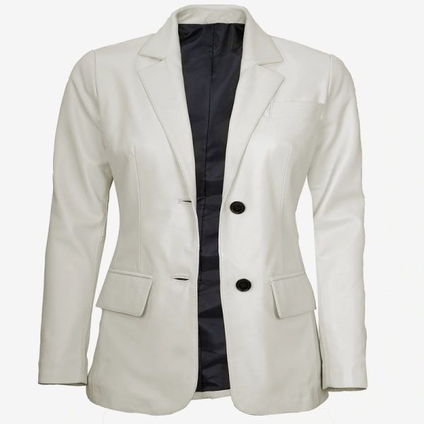 Women’s Two Button Cream Leather Blazer