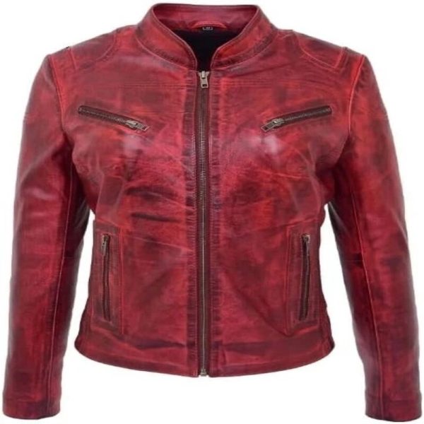 Genuine Dark Red Café Racer Leather Jacket