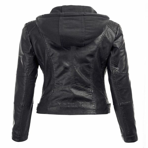 Black Leather Motorcycle Jacket with Hood