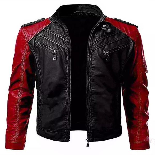 Men’s Black & Red Motorcycle Leather Jacket