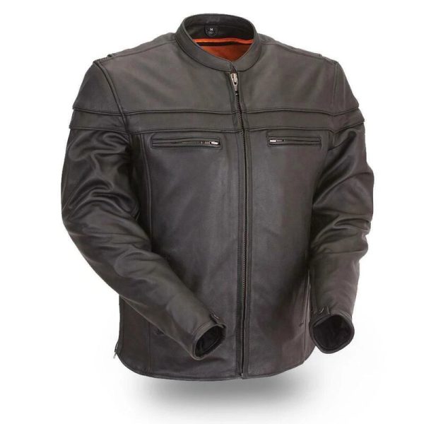 Men’s Black Vented Leather Scooter Jacket