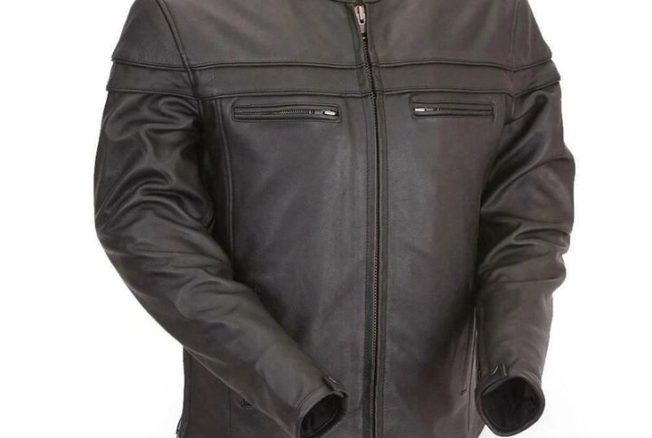 Men’s Black Vented Leather Scooter Jacket