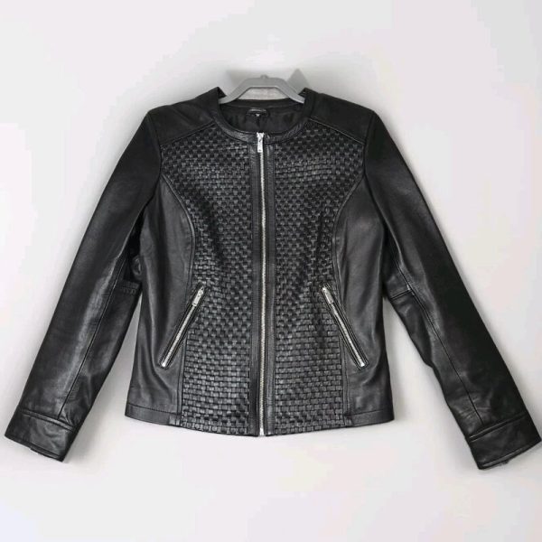 Women’s Genuine Black Woven Leather Jacket